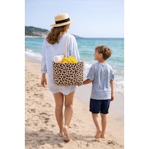 Kadın Leopar Çanta-renkli - Fermuarlı- 50 35 Cm - Aquatolia - Leopar Desenli - Plaj Çantası Leopar Desen