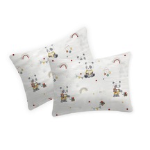 %100 Pamuklu Bebek Yastık Kılıfı 35x45 2 Adet-panda Desenli Beyaz - Sarı
