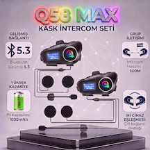 Q58-Max Radyolu Telsiz Özellikli 2 Kişi Bağlantılı Bluetooth Kask Kulaklık 2 Adet