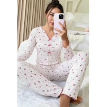 Siyah İnci Pamuklu Ajurlu Delikli Örme Pijama Takım7927-8 Beyaz