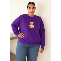 Benroma Ayıcık Baskılı Büyük Beden Unisex Sweatshırt Mor