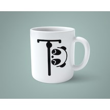 T Harfi Panda Alfabe Baskılı Kupa Bardak