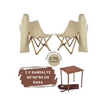 Bag The Joy Ahşap Masa Sandalye Seti Kahverengi - Bej -50 50 50cm Bej