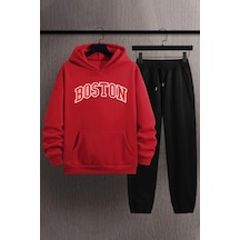 Uyguntarz Unisex Boston Baskılı Eşofman Takımı Kırmızı