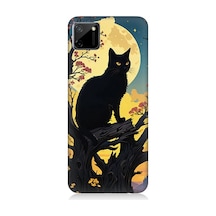 Realme C11 Uyumlu Ay Ve Kedi Desenli Silikon Kılıf