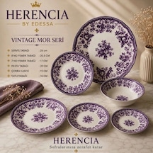 Herencia Vintage Mor Seri Porselen Sofra Takımı Beyaz