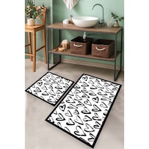 SMALL HEART DJT 2 LI SET Banyo Halısı Banyo Paspası Siyah