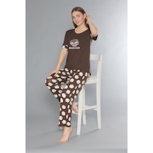 Flz Kısa Kol Yazlık Viskon Pijama Takımı Beach Club Flz 88-110 Kahve