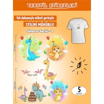 Ütü Ile Yapışan Kıyafet Etiketi Dinozor Serisi -4 5li Set Karışık