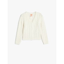 Koton Basic Triko Hırka V Yaka Düğme Detaylı Bej 5wmg90048at Ekru