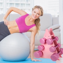 Psspor 3 Set Pembe Renk Dambıl Seti + Stand 2 Adet 1kg - 2 Adet 2kg - 2 Adet 3kg + Stand
