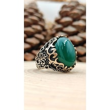 Gümüş Erkek Yüzük Yeşil Akik Taşlı