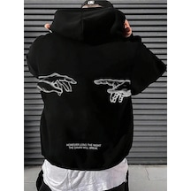 Unisex Erkek/kadın Break Özel Renkli Baskılı Oversize Kapüşonlu Sweatshirt Siyah Siyah