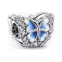 Nur Silver Işıltılı Mavi Kelebek Gümüş Charm Nur-bl00310