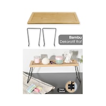 Dekoratif Bambu Raf - Mutfak Banyo Düzenleyici Aksesuar Organizeri Makyaj Parfüm Standı 36x12 Cm Bej