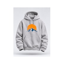 North Whiskers Gün Batımı Dağ Baskılı Unisex Hoodie Outdoor Temalı Kapüşonlu Sweatshirt Gri - 936222722 Gri - 936222722 Gri