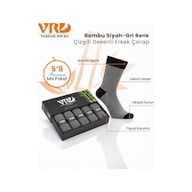 Dikişsiz Bambu Çorap Siyah-gri Desenli Renk Erkek Çorap Kutulu 5 Çift Premium Uzun Çorap Soket Çorap Bambu Mix Gri - Siyah