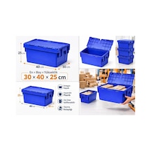 10lu 30 40 25 Cm Mavi Menteşe Kapaklı Plastik Kasa