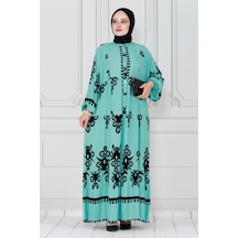 Sevitli Hakim Yaka Robalı Viscon Elbise-mint Yeşili-4047 - Mint Yeşili