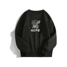 Startmore Siyah Oversize Kapşonsuz 0 Yaka Bulldog Baskılı Pamuklu Sweatshirt Siyah