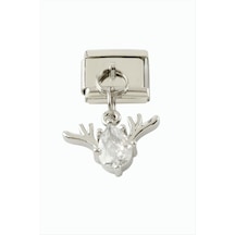 Geyik - 529 - Zirkon Taşlı Sallatılı Çelik Charm - - Novapazr - Gümüş Rengi