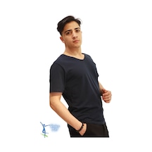 Sermoda Rahat Kesim V Yaka Pamuklu Penye T-shirt Lacivert