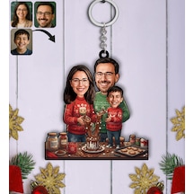 Bk Gift Kişiye Özel Aile Yılbaşı Karikatürlü Ahşap Anahtarlık -3, Yeni Yıl Hediyesi, Yılbaşı Hediyesi Kobitmeyencom35794 Bk Gift