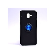 Samsung Galaxy Uyumlu J6 Plus Kılıf Yüzüğü Stant Ve Araç Tutucu Olabilen Şık Esnek Premium Silikon Kapak Ryc/ravel Siyah - Mavi