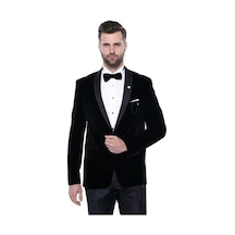 Düz Siyah Velvet Ceket Wessi Siyah