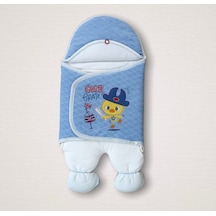 Yenidoğan Cesur Şovalye Civciv Nakışlı Şapkalı Erkek Ayaklı Kundak Bebek Battaniyesi Mavi Mavi