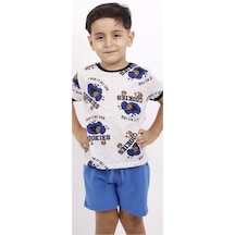 Toontoy Erkek Çocuk Cookies Baskılı Şortlu Takım Saks Mavisi