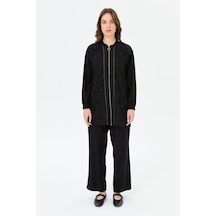 İnci Çakma Detaylı Pantolonlu Takım Siyah Siyah