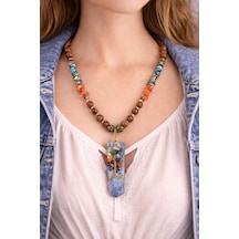 Celestial Nomad Lapis & Akik Doğal Taş Premium Tasarım Kolye Çelik