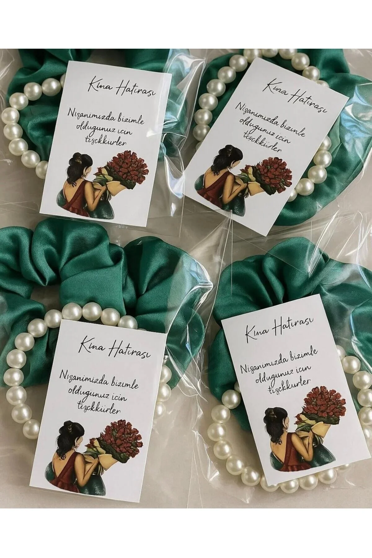 Hediyelik İncili Toka Kına Hatırası Bride To Be Neşeme Ortak Olan Güzel Kadınlara Notlu Yeşil