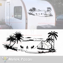 Gün Batımı Çadır Kampı, Kamp Karavan Sticker, Karavan Çıkartma