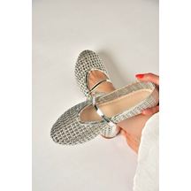 Fox Shoes Y820724109 Gümüş File Görünümlü Kadın Babet Gümüş