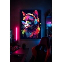 Gaming Kedi Metal Duvar Tablosu Kulaklıklı Güneş Gözlüklü Gamer Oda Dekoru 20x30 Cm A4 Boyutunda