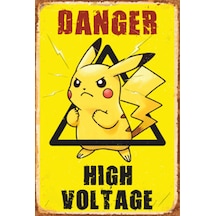 Danger yüksek voltaj  pikachu retro ahşap poster