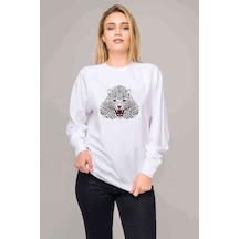 Kaplan Baskılı Beyaz Kadın Sweatshirt (528294265)