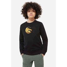 Tshirthane Silhouette Orange Halloween Moon With Bats Baskılı Çocuk Sweat Siyah