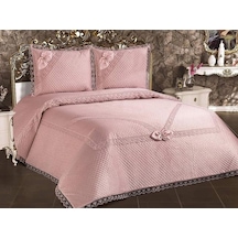 Gelincik Kapitoneli Fransız Güpürlü Yatak Örtüsü Pudra