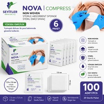 Nova Steril Kompres 7,5cm 7,5cm 4 Katlı 5'li 6 Paket