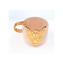 24 Ayar Altın Işlemeli Kedi Kabartmalı El Yapımı Mug 220 Ml Beyaz - Çok Renkli