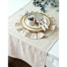 Wellstil Rufle 6'lı Keten Yuvarlak Amerikan Servisi 40cm Bej