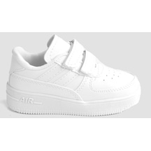 Günlük Unisex Çocuk Şeritli Beyaz Sneaker Cırtlı Hafif Rahat Spor Ayakkabı 001
