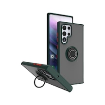 Samsung Galaxy S25 Ultra Uyumlu Kılıf Yüzüklü Standlı Extra Darbe Koruma Sert Kapak - Yeşil