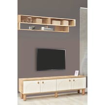 Lidya Tv Sehpası Atlantik Çam Krem Renkli 4 Kapaklı Tasarım 180x36x50Cm