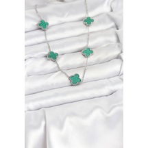 316l Çelik Zincir Gümüş Renk Yeşil Yonca Kadın Kolye Renkli