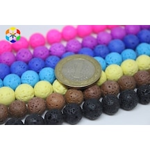 Yasam Tohumu Lav Taşı Siyah Renkli Yarım Dizi 10 MM 18 CM Sarı