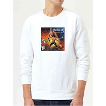 Manowar Warriors Of The World Baskılı Beyaz Erkek Örme Sweatshirt